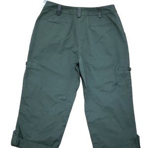 Pendleton Women 8P Camo Green Adj Button Leg Cargo Capri Pants NWT $88